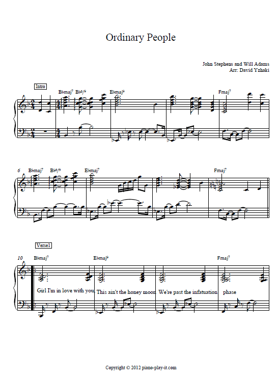 Ordinary People John Legend piano sheet