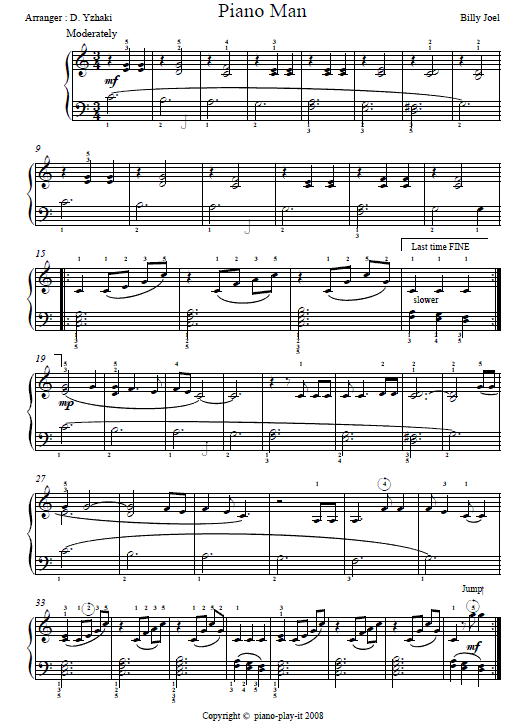 Piano Man Piano Tab