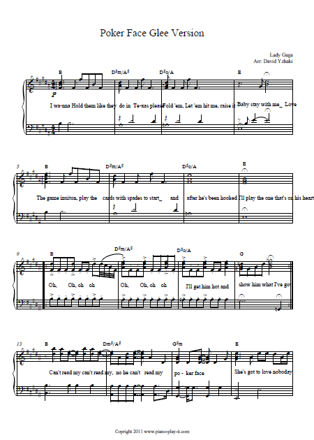 Poker Face Glee Version Piano Tab