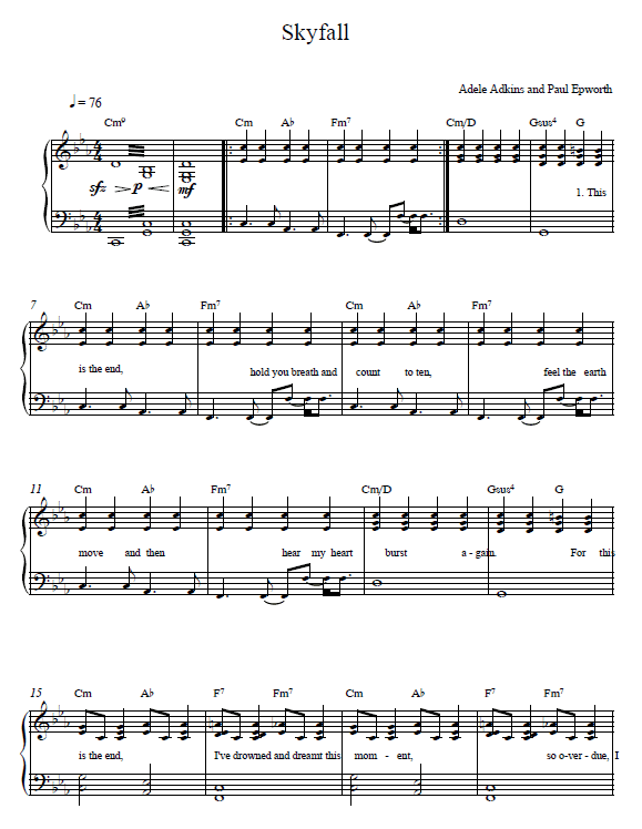 Skyfall Adele piano sheet