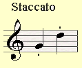 Staccato accent mark.