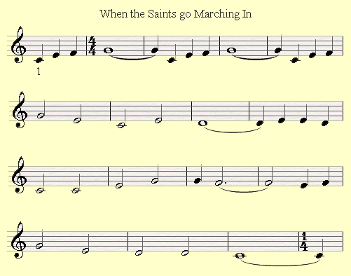 An example of an incompleate measure in the song When the Saints go Marching In